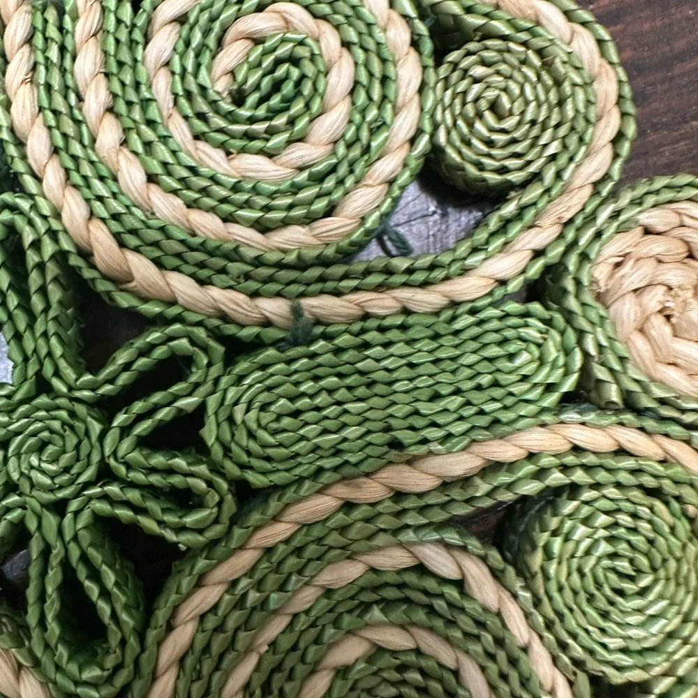 Vintage Handmade Woven Green and Cream Trivet